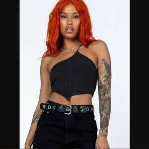 Princess Polly Belinda Black Cropped One Shoulder Tank Top 4